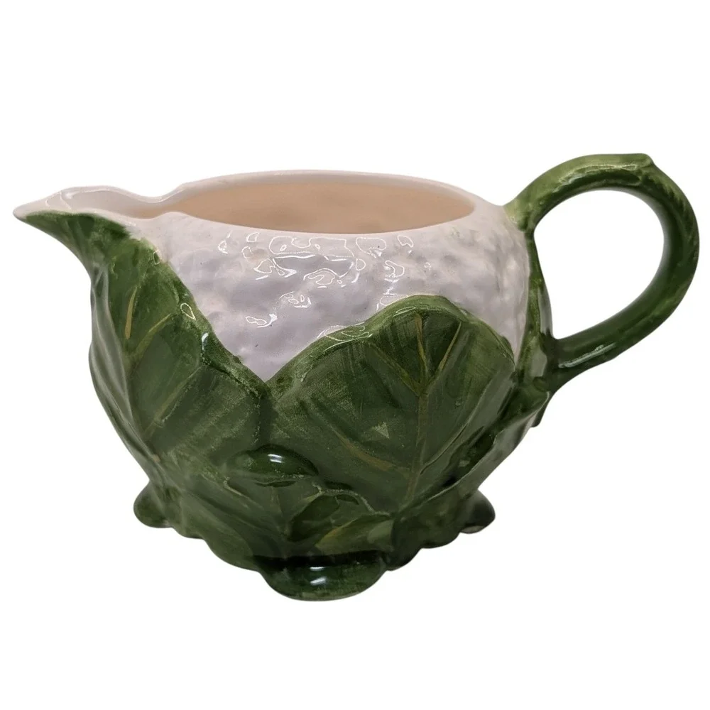 Vintage Fitz and Floyd Creamer Garden Vegetable Majolica Pottery Cauliflower